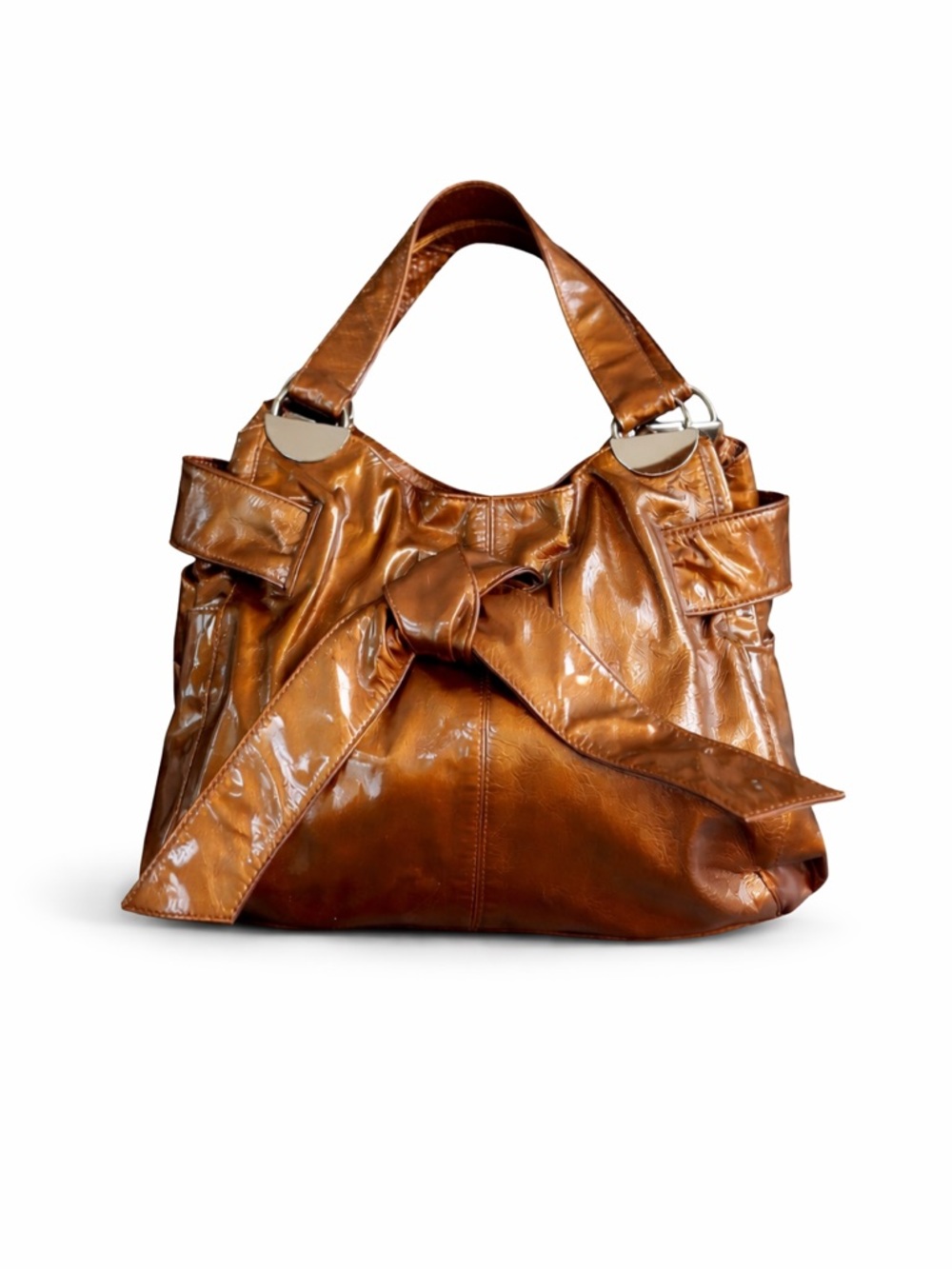 Kooba Metallic Bronze Leather Bow Shoulder Bag Slouchy Hobo